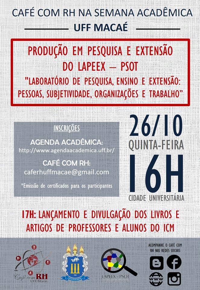 26/10/2017 – Agenda Acadêmica UFF 2017 – Produções Lapeex-psot e Café com RH