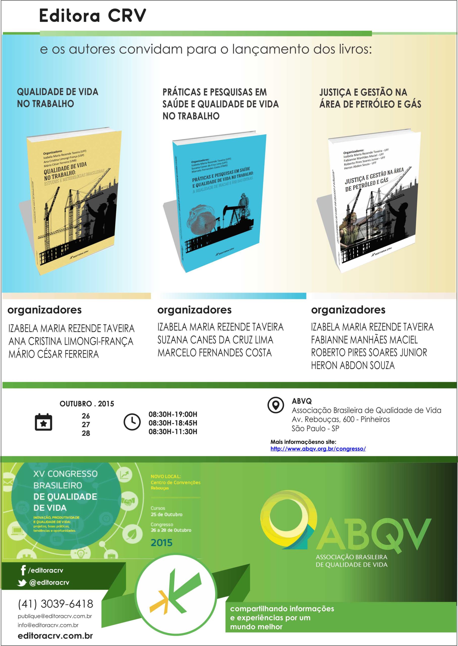 28/10/2015 – Lançamento livros – XV Congresso da Associação Brasileira de Qualidade de Vida